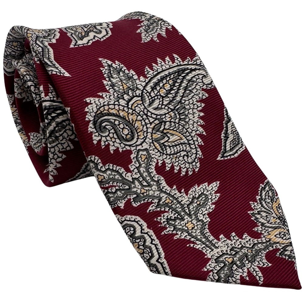Brooks Brothers BFS Neck Tie All Silk Paisley Hand Made in‎ USA Maroon Classic